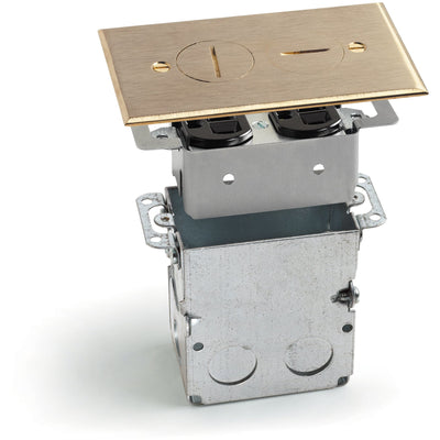 Lew Electric SWB-2 One Duplex Floor Plate, Screw Plugs w/ Box, Brass