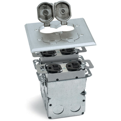 Lew Electric SWB-4-LR-A 2 Duplex Floor Plate, Flip Lids, Box, Aluminum