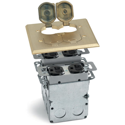 Lew Electric SWB-4-LR 2 Duplex Floor Plate, Flip Lids, Box, Brass