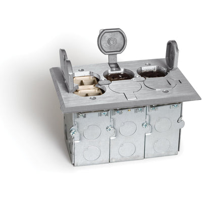 Lew Electric SWB-6-LR-A 3 Duplex Floor Plate, Flip Lids, Box, Aluminum