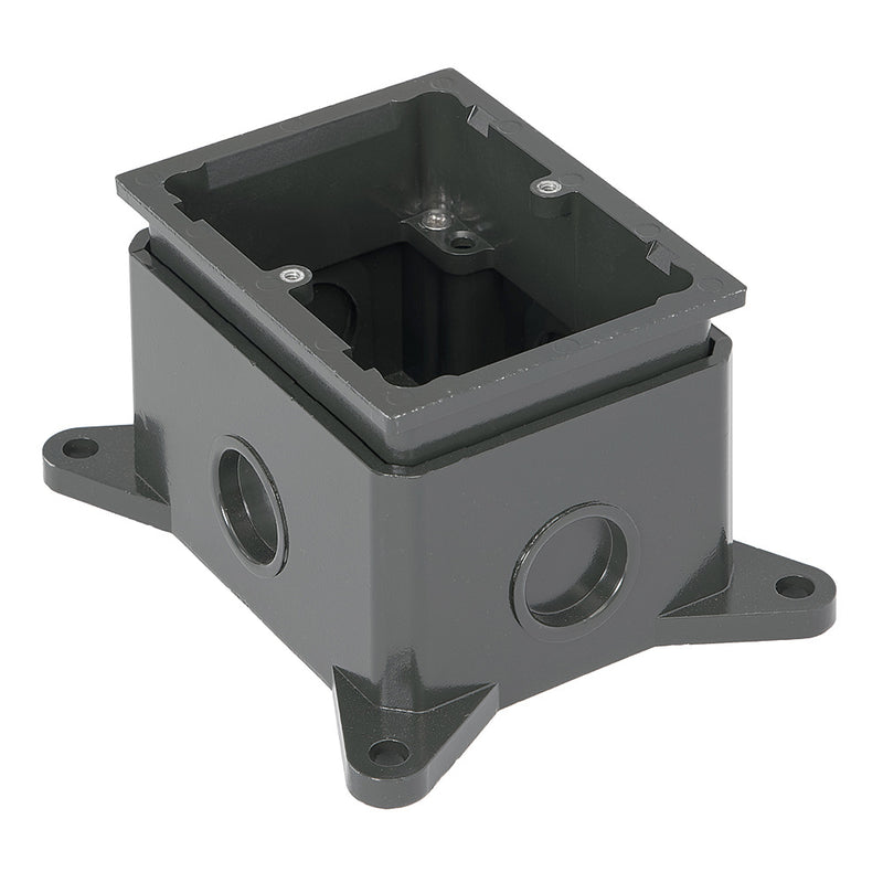 Single Gang Deep Concrete Floor Box, Cast Aluminum, Fully-Adjustable, Aluminum