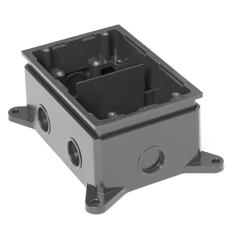 Dual Gang Deep Concrete Floor Box, Cast Aluminum, Fully-Adjustable