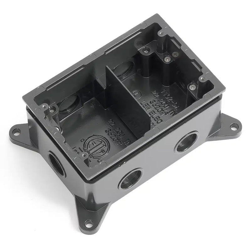 Dual Gang Deep Concrete Floor Box, Cast Aluminum, Fully-Adjustable