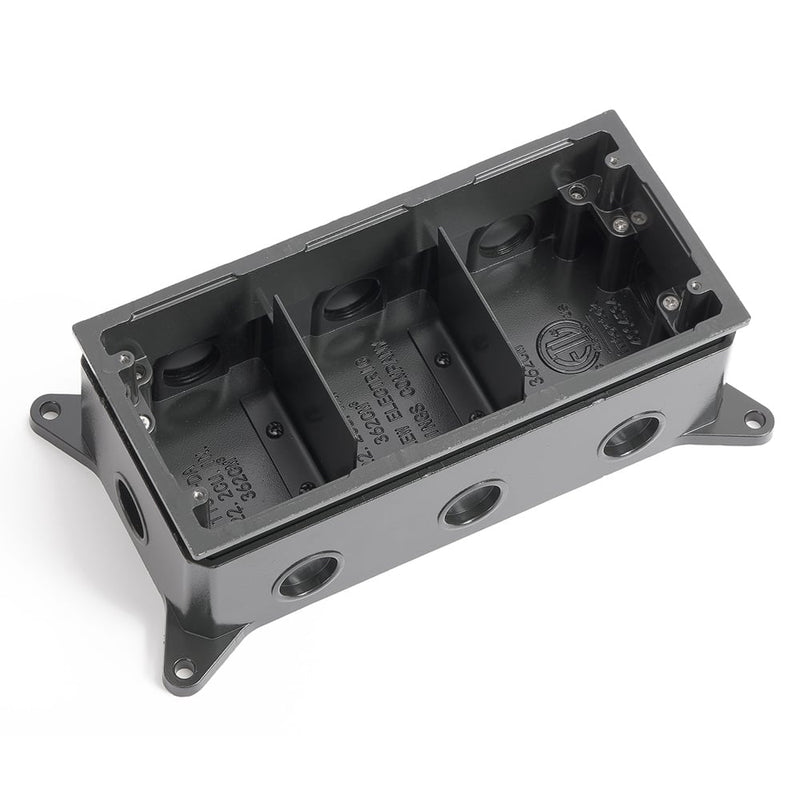 Triple Gang Deep Concrete Floor Box, Cast Aluminum, Fully-Adjustable