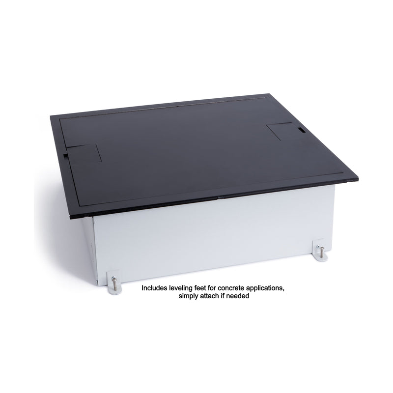 Recessed Floor Box for Concrete or Wood, Hinged Lid, 12 Decora, Black