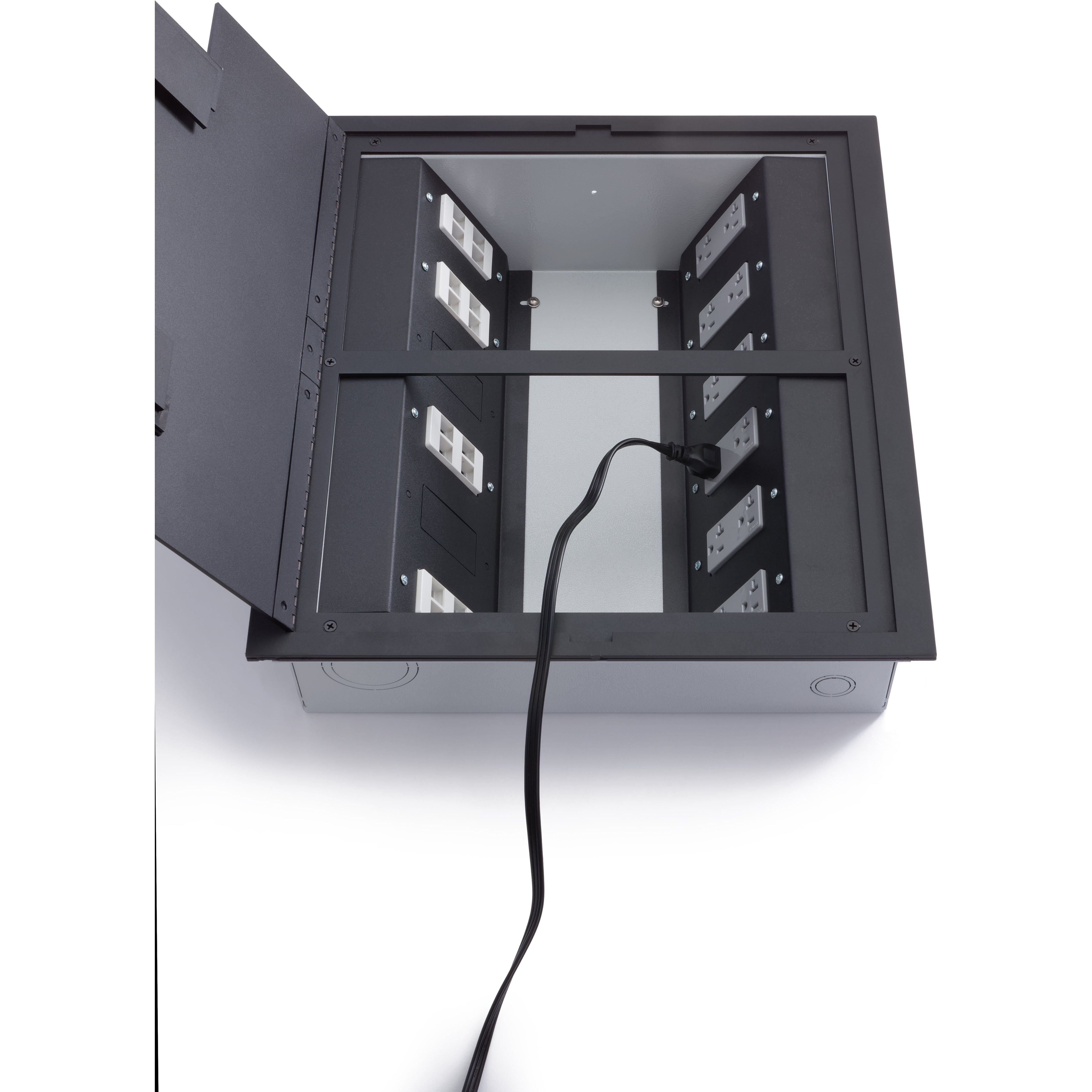 Recessed Floor Box for Concrete or Wood, Hinged Lid, 12 Decora