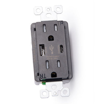 Lew Electric 15A-USB-AC-18-BK 20W USB-AC 15A Outlet, TR, Black