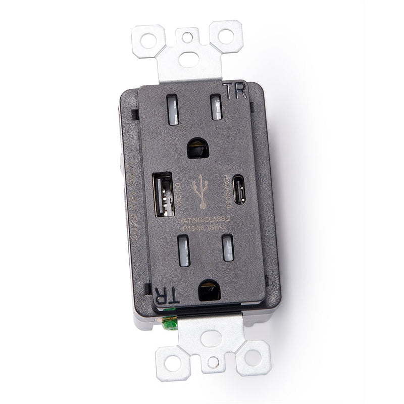 Lew Electric 15A-USB-AC-18-BK 20W USB-AC 15A Outlet, TR, Black