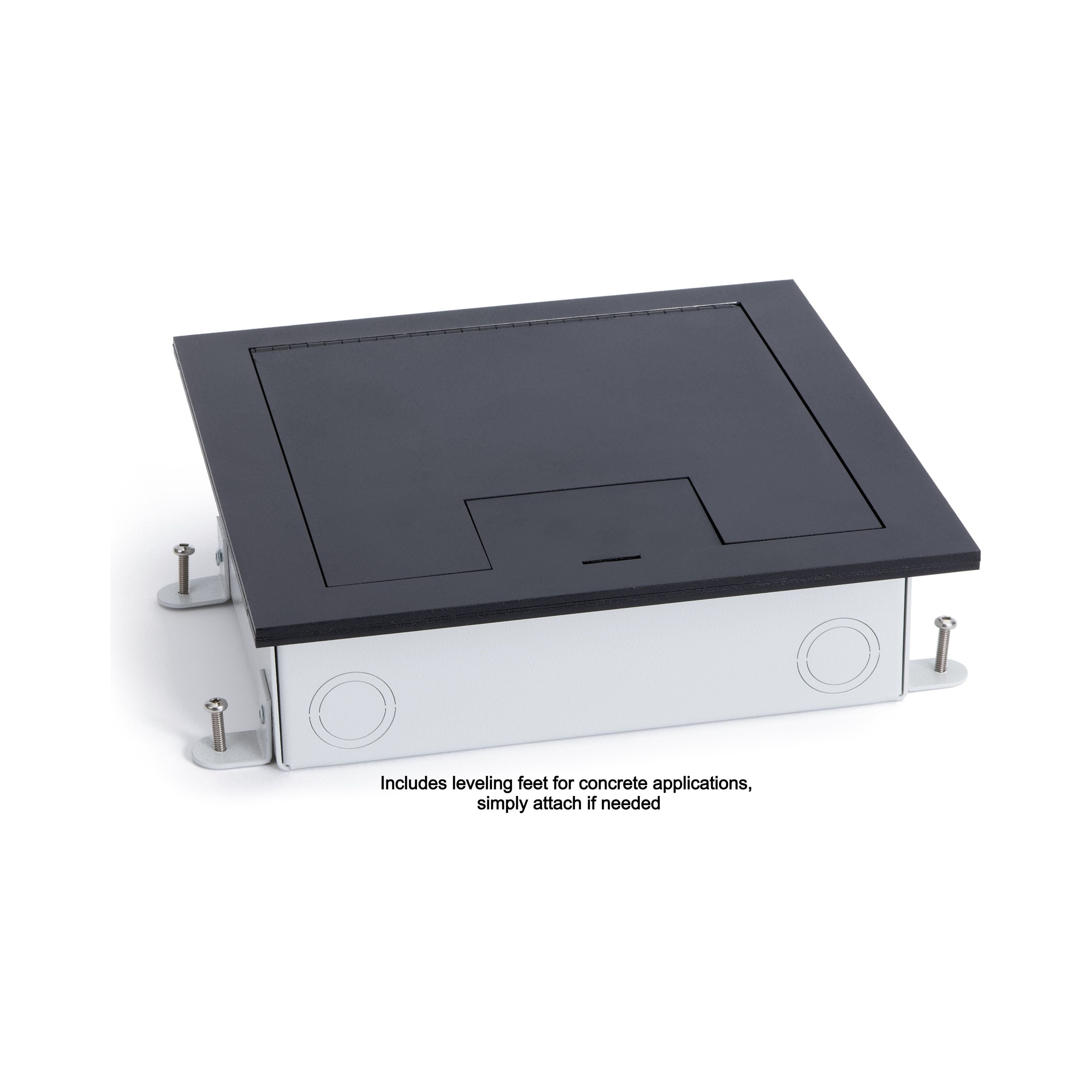 Recessed Floor Box for Concrete or Wood, Hinged Lid, 2 Decora