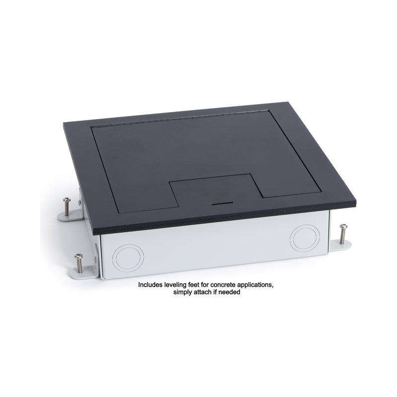 Recessed Floor Box for Concrete or Wood, Hinged Lid, 2 Decora, Black
