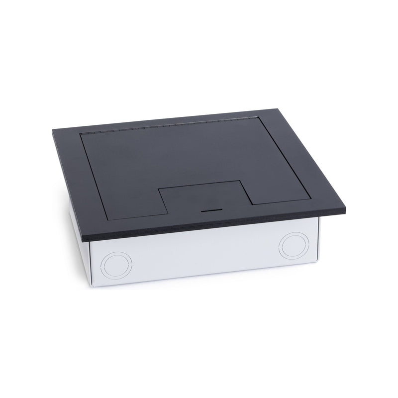Recessed Floor Box for Concrete or Wood, Hinged Lid, 2 Decora, Black