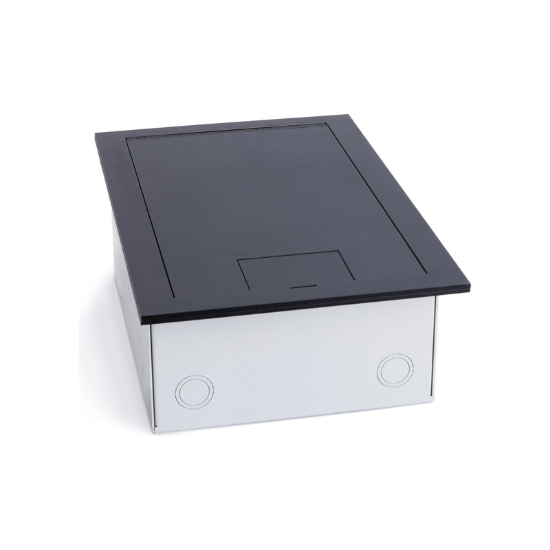 Recessed Floor Box for Concrete or Wood, Hinged Lid, 6 Decora, Black