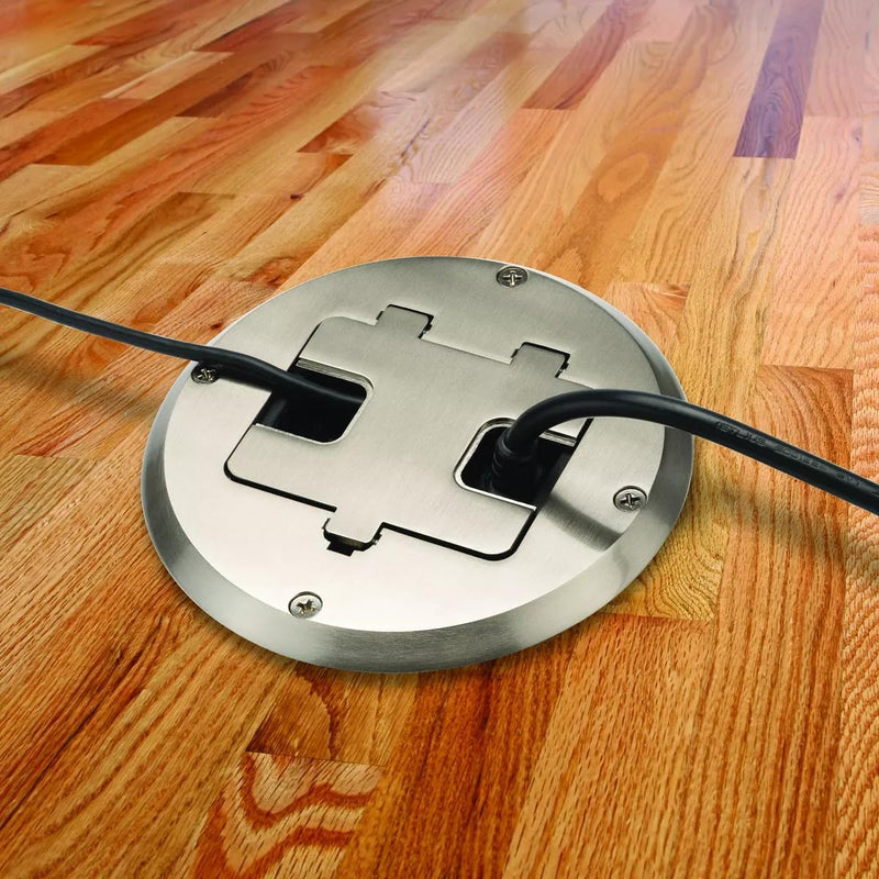 Raco 6239ACNI Recessed Receptacle Round Floor Box, USB-A/C, Nickel