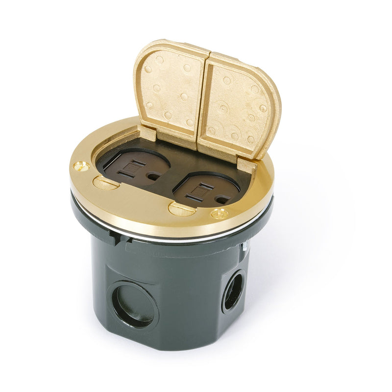 Lew Electric 812-DA-DFP-B Round Flush Floor Power Box Flip Lids, Brass