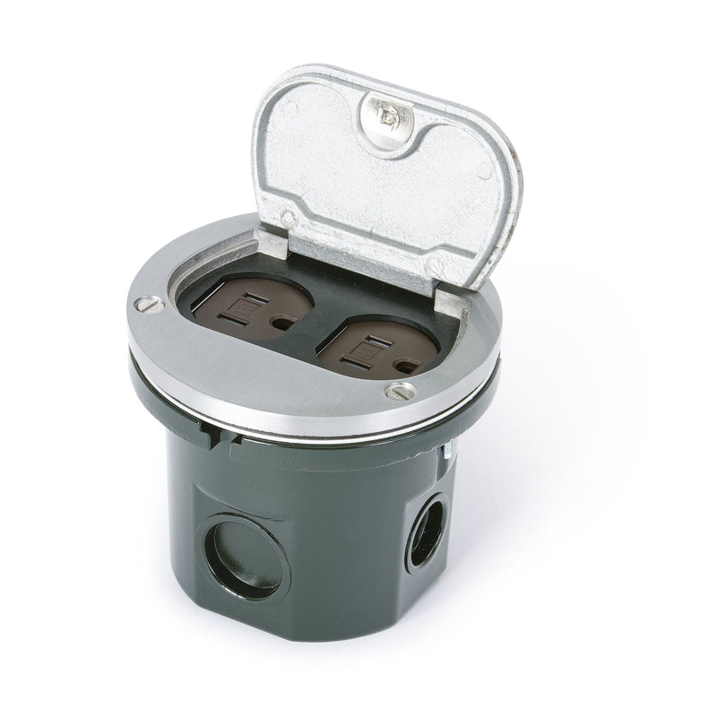 Lew 812-DA-SFP-A Round Flush Floor Box, AC, Flip Lid, Aluminum