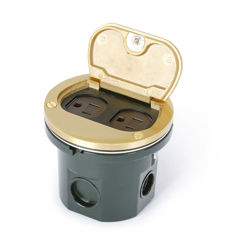 Lew 812-DA-SFP-B Round Flush Floor Box, AC, Flip Lid, Brass