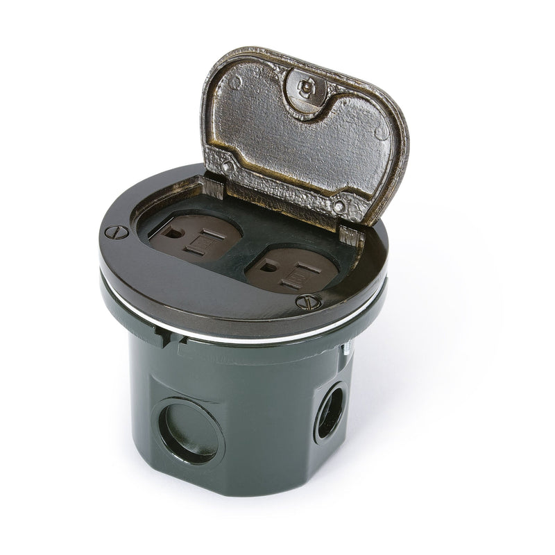 Lew 812-DA-SFP-DB Round Flush Floor Box, Power, Flip Lid, Dark Bronze