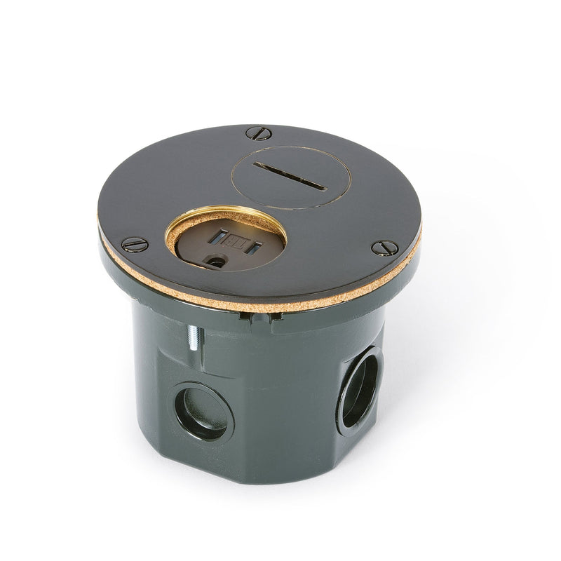 Lew 812-DA-SP-DB Round Flush Floor Box Duplex, Screw Plugs Dark Bronze