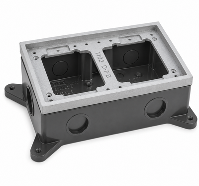 Dual Gang Shallow Concrete Floor Box, Semi-Adjustable, Aluminum Tile Flange