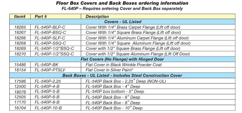 FL-540P-5-B Raised Access Floor Box 5" Deep, Tiled or Carpet Floors - UL
