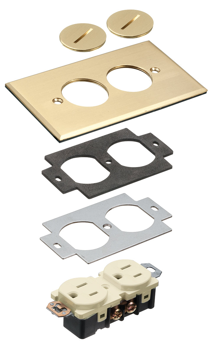Arlington FLB5320MB Single Gang Metal Cover w/ 2 Threaded Plugs, Brass