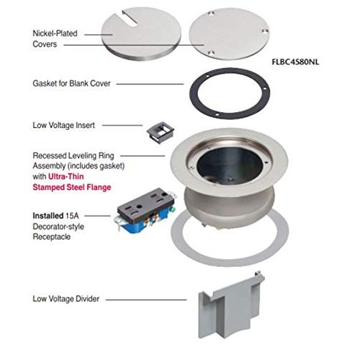 Arlington FLBC4580NL-FB Recessed Round Concrete Floor Box Kit, Nickel