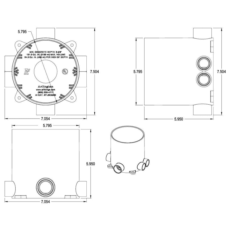 Arlington FLBC5500 Round PVC Concrete 5.5" Floor Box w/ Divider