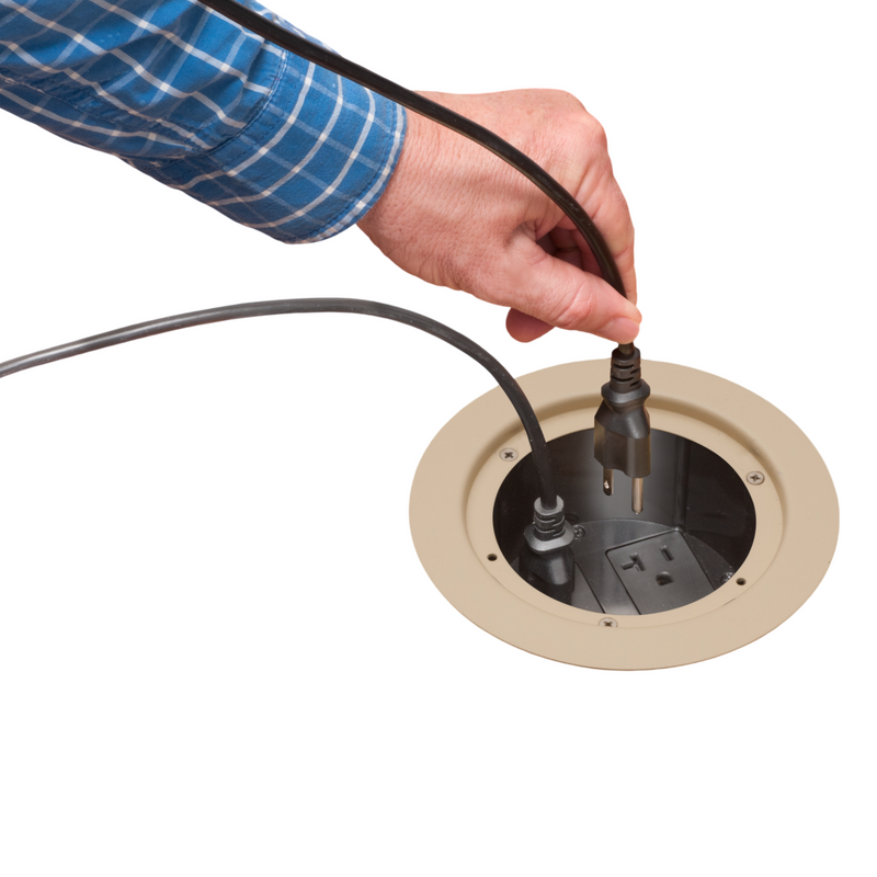 Arlington FLBC5570LA Round Concrete Floor Box, 4 Power, Light Almond