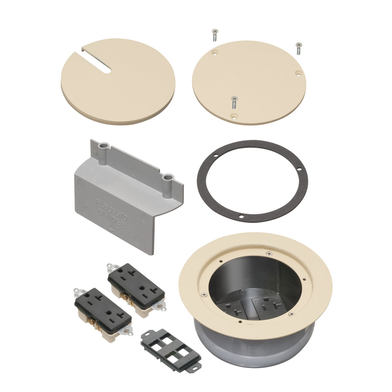 Arlington FLBC5570LA Round Concrete Floor Box, 4 Power, Light Almond