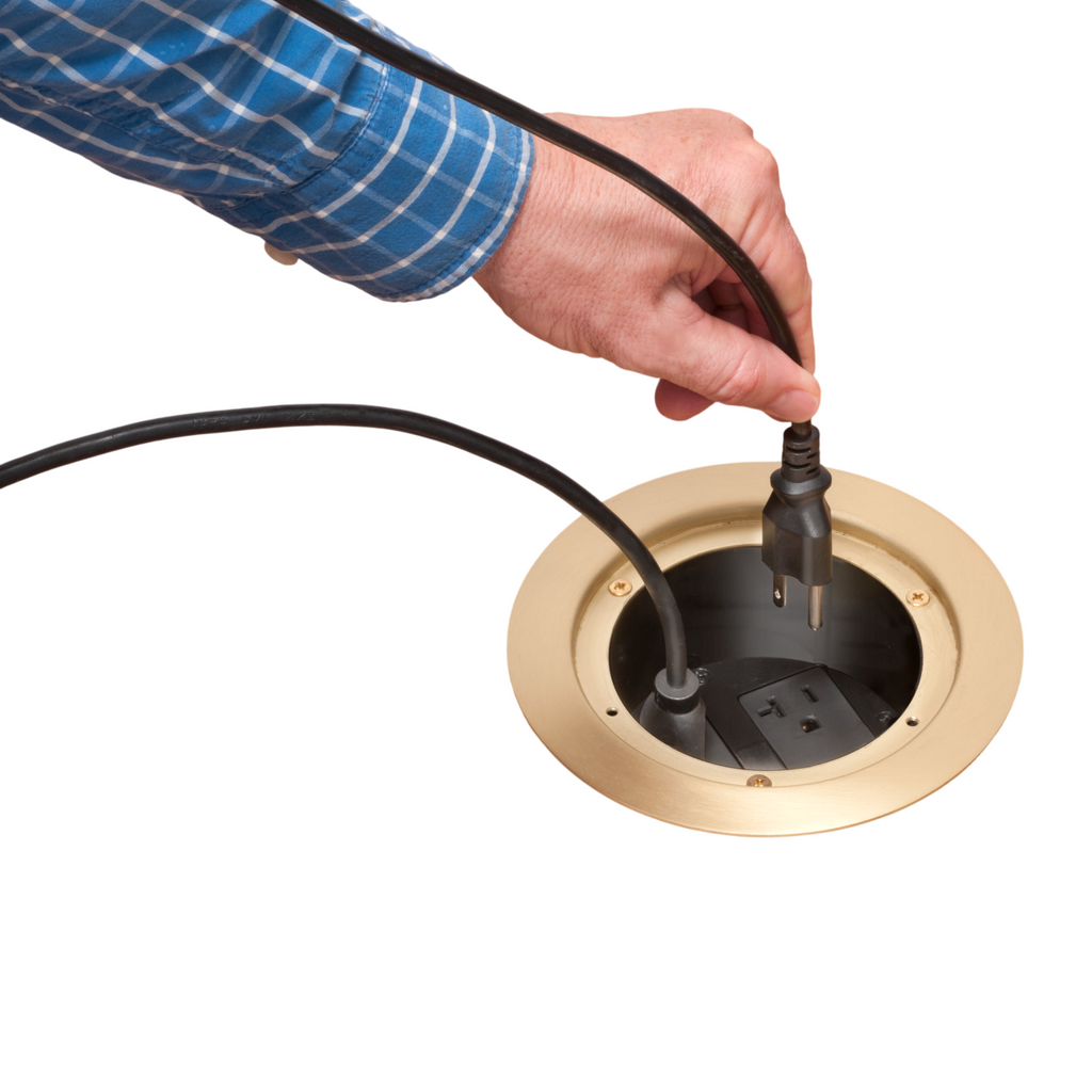 Arlington FLBC5570MB Round Concrete Floor Box, 4 Power, Brass