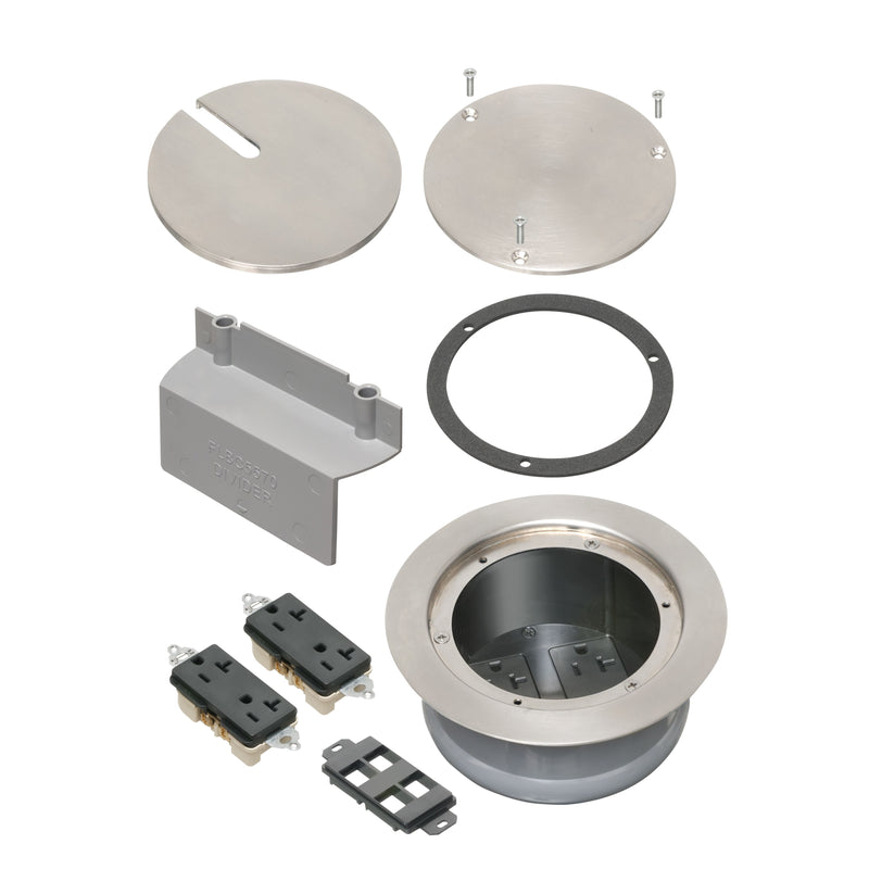 Arlington FLBC5570NL Round Concrete Floor Box, 4 Power, Nickel