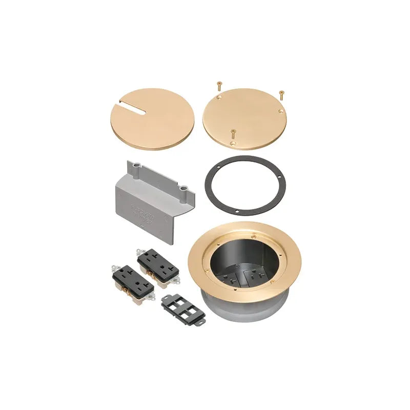 Arlington FLBC5570MB Round Concrete Floor Box, 4 Power, Brass