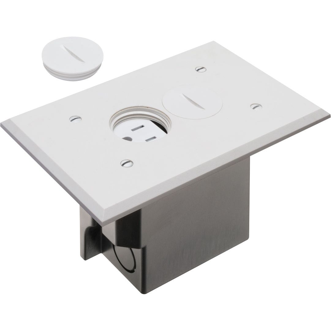 Arlington FLBR101W Rectangle Floor Box Outlet, Screw Plugs, White Cove