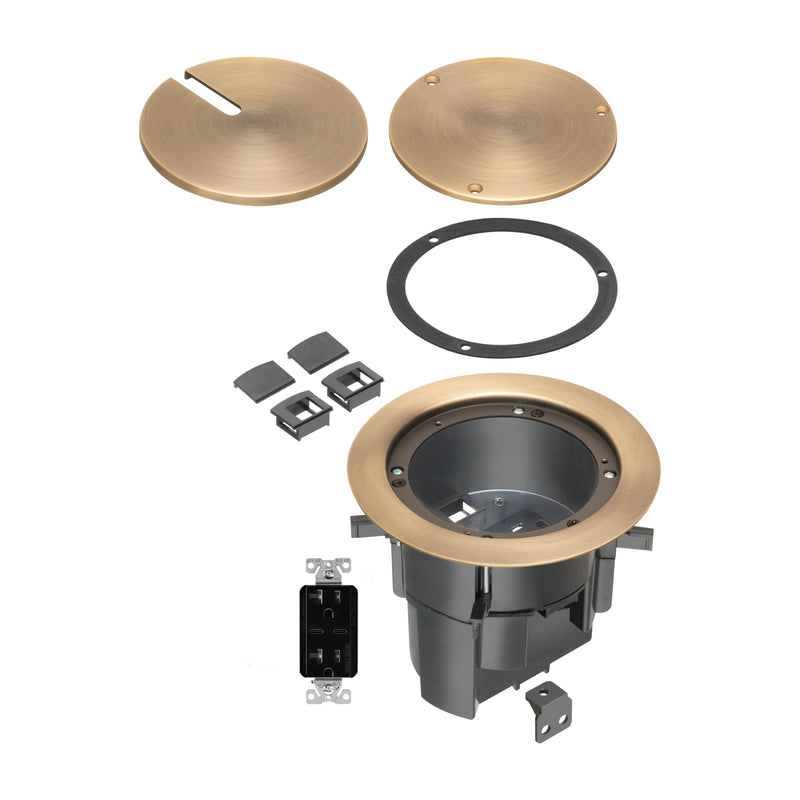 Recessed Power, USB-C/C Charging, & Data Round Floor Box, Antique Bronze