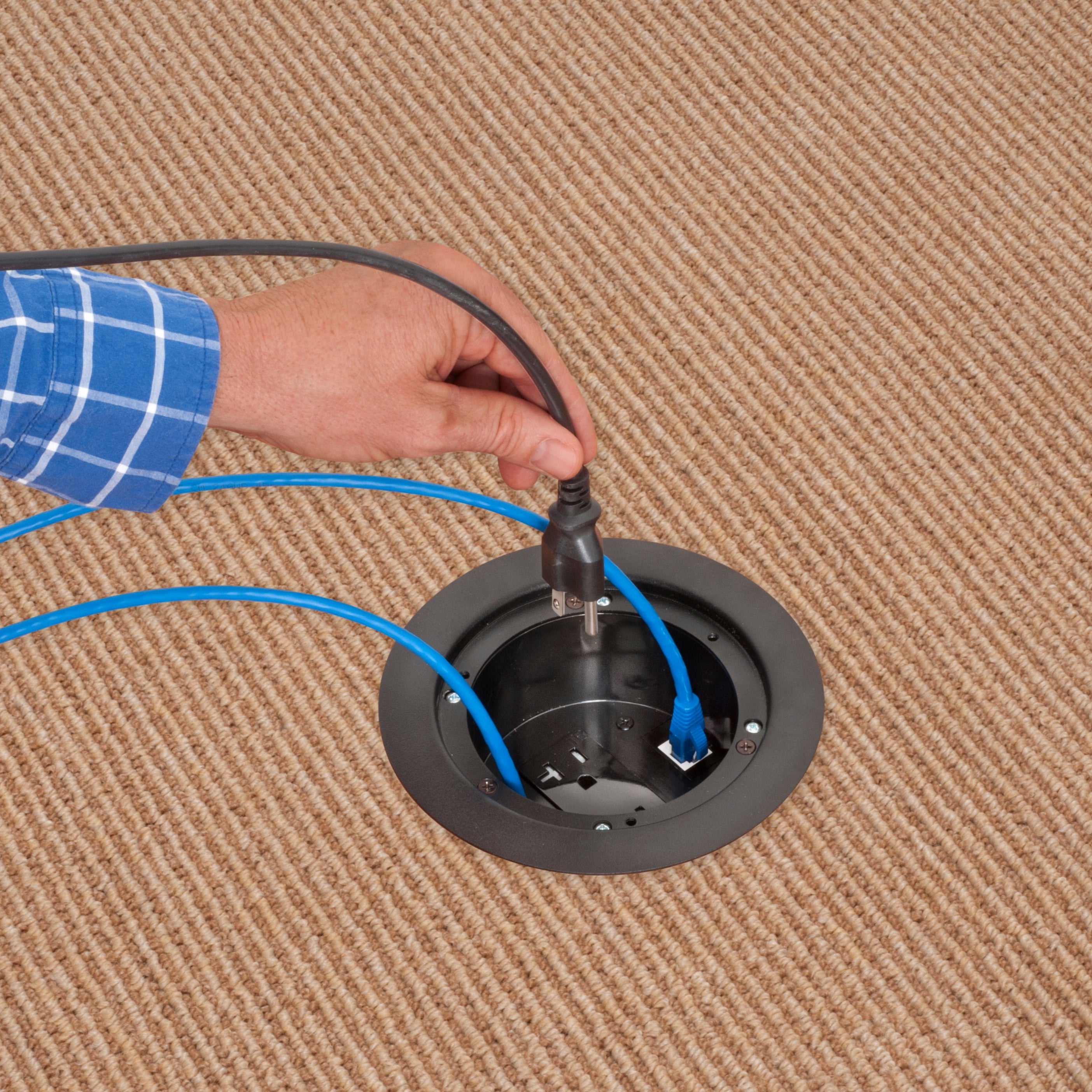 FLBR5420BL Recessed Power and Data Round Floor Box, Black – Floor