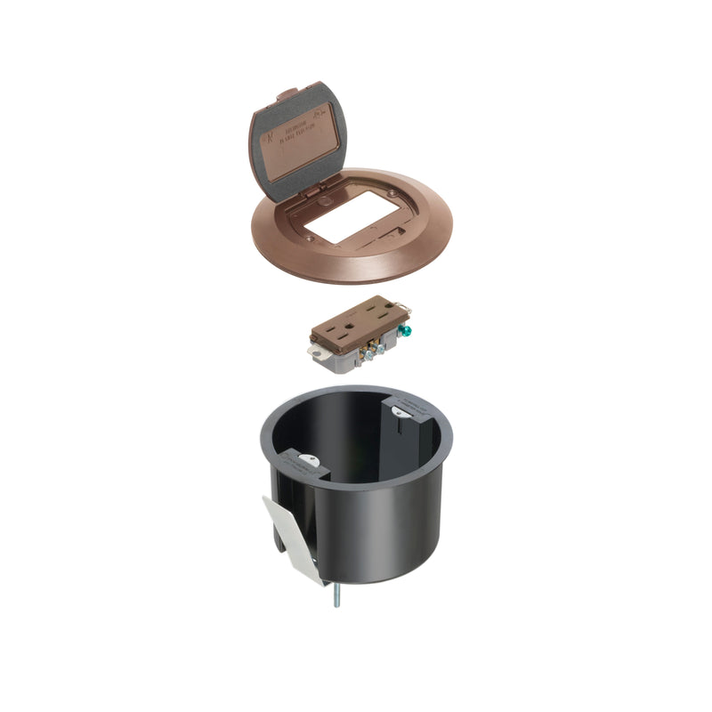 Arlington FLBR6500BR Round Floor Power Box w/ Flip Lid, Brown