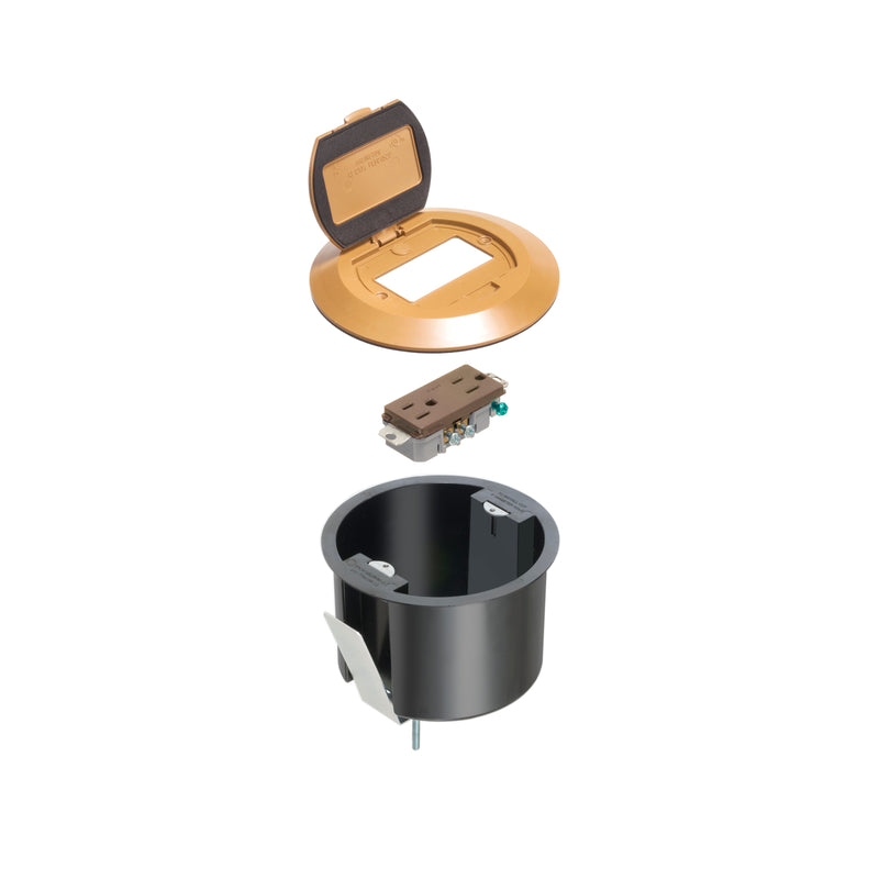 Arlington FLBR6500CA Round Floor Power Box w/ Flip Lid, Caramel