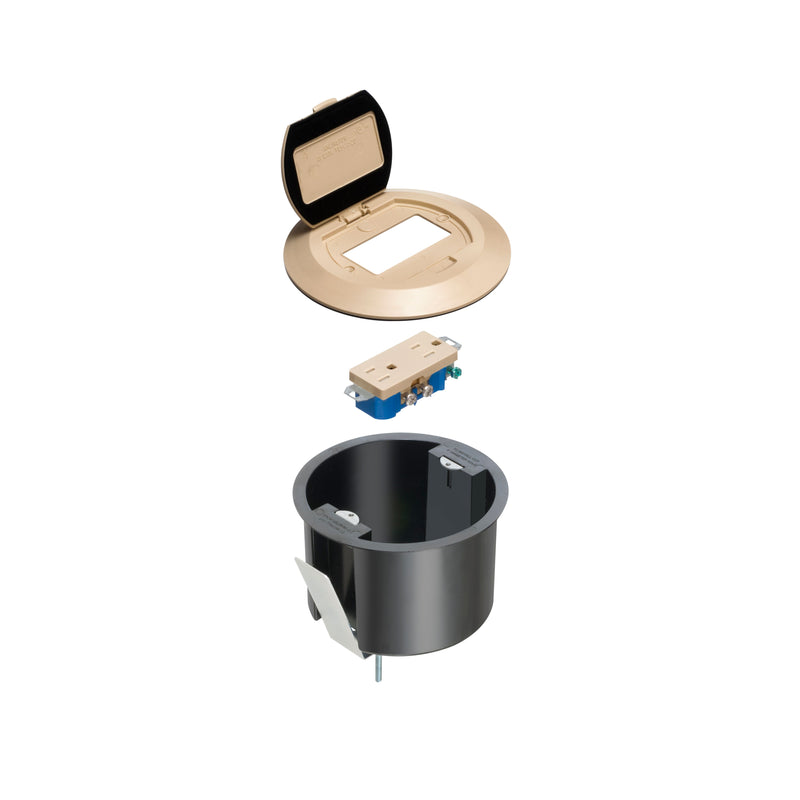 Arlington FLBR6500LA Round Floor Power Box w/ Flip Lid, Light Almond