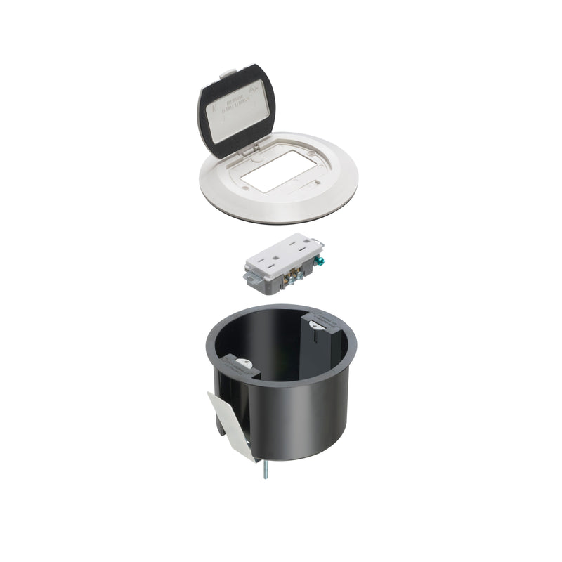 Arlington FLBR6500W Round Floor Power Box w/ Flip Lid, White