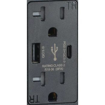 20W USB-C, 18W USB-A USB Charging Wall Outlet, 20A, TR, Black – Floor ...