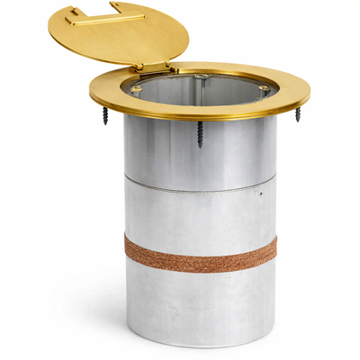 Poke-thru 6" Core Drill Box Recessed 4 AC, 4 Keystone, 1.5" Hole, Brass