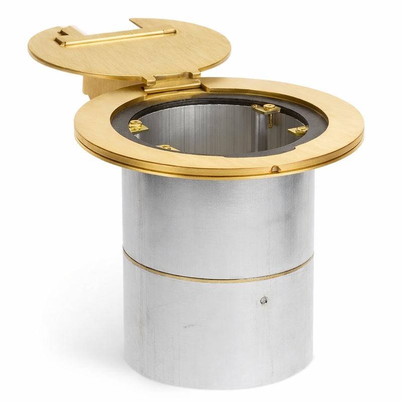 Round Poke Thru Recessed Floor Box, 2 Power, 4 Keystones, Brass