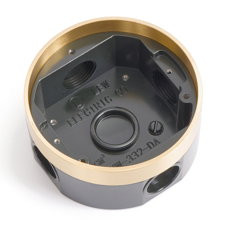 Lew MW-332-DA Round Shallow Concrete Floor Box for Core Drills, Brass, Top View