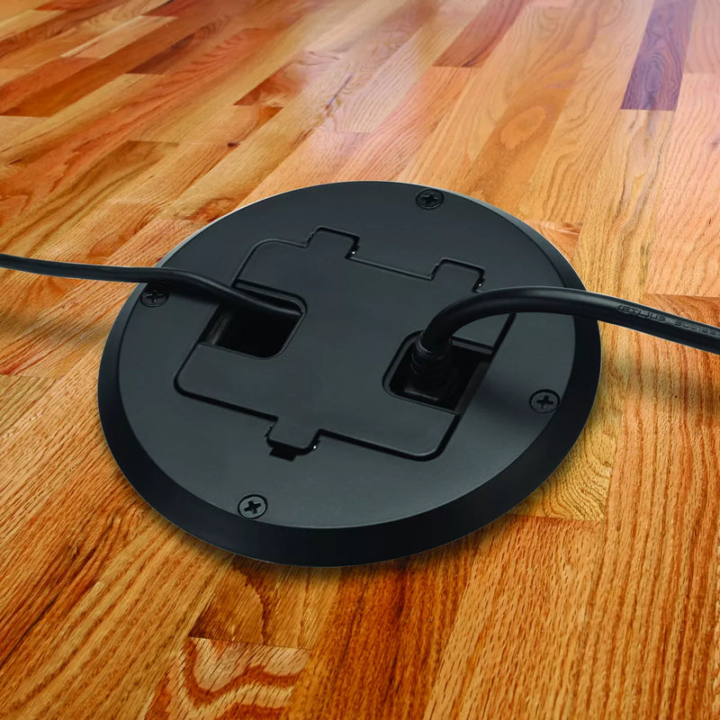 Raco 6239ACBK Recessed Receptacle Round Floor Box, USB-A/C, Black