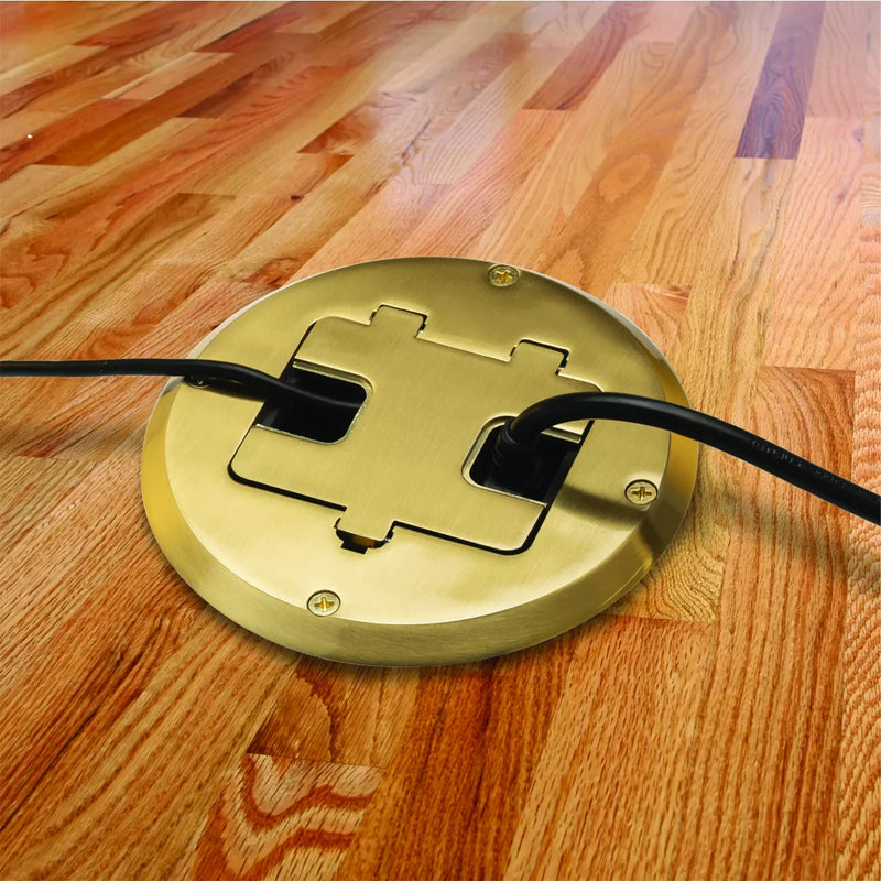 Raco 6239BP Recessed Receptacle Round Floor Box, Brass