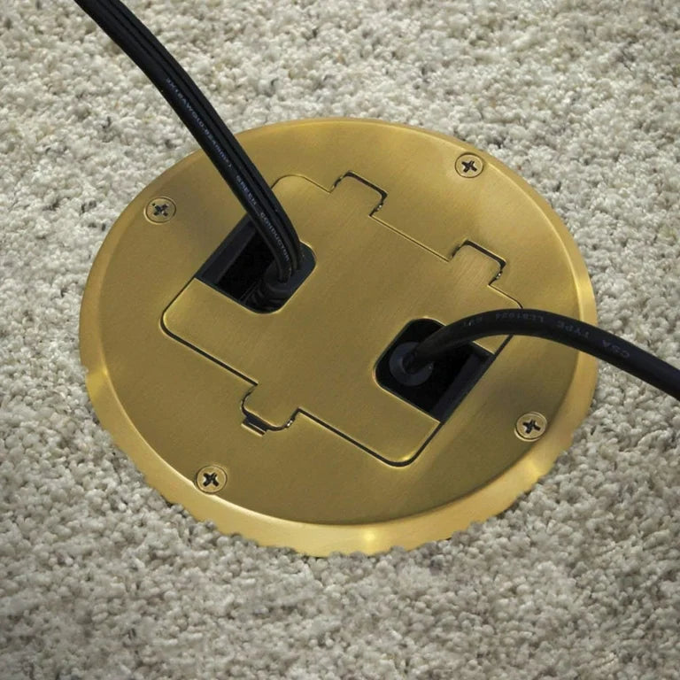 Raco 6239ACBP Recessed Receptacle Round Floor Box, USB-A/C, Brass