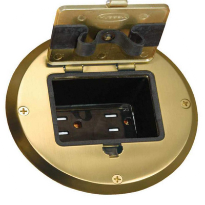 Hubbell RF515BP Recessed Receptacle Round Floor Box, Brass
