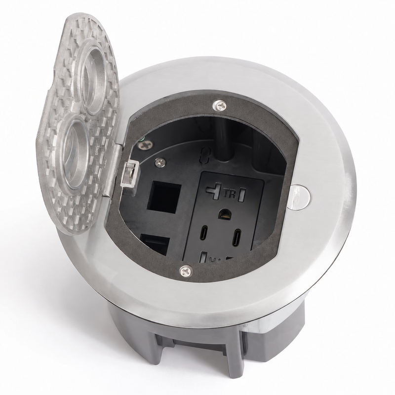 Lew Electric RRFB-A-USBCC Concealed Plug Electrical Floor Box, Aluminum