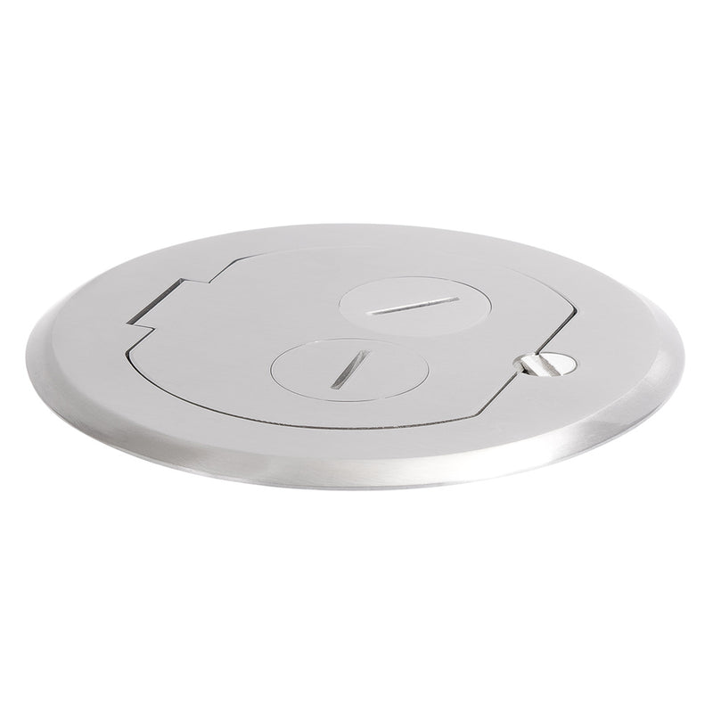Round Concrete Floor Box, Recessed Power, USB-A/C Charging, Data, Aluminum