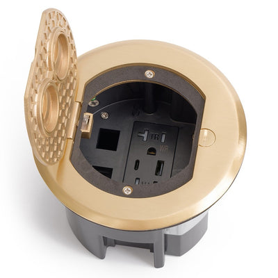 Lew Electric RRFB-B-USBAC Concealed Plug Electrical Floor Box, Brass